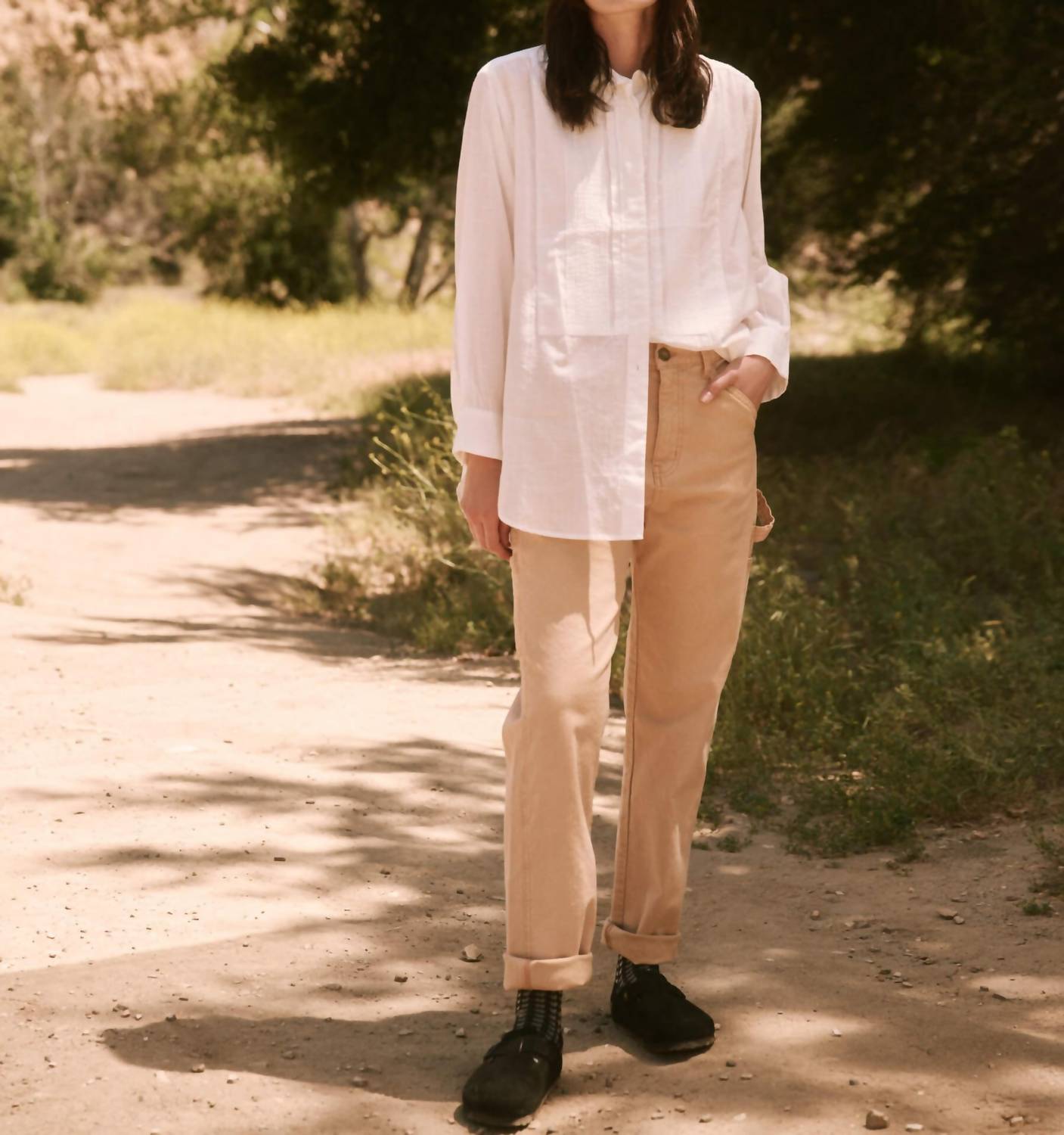 THE GREAT. The Victorian Tux Top in white - women's shirt
