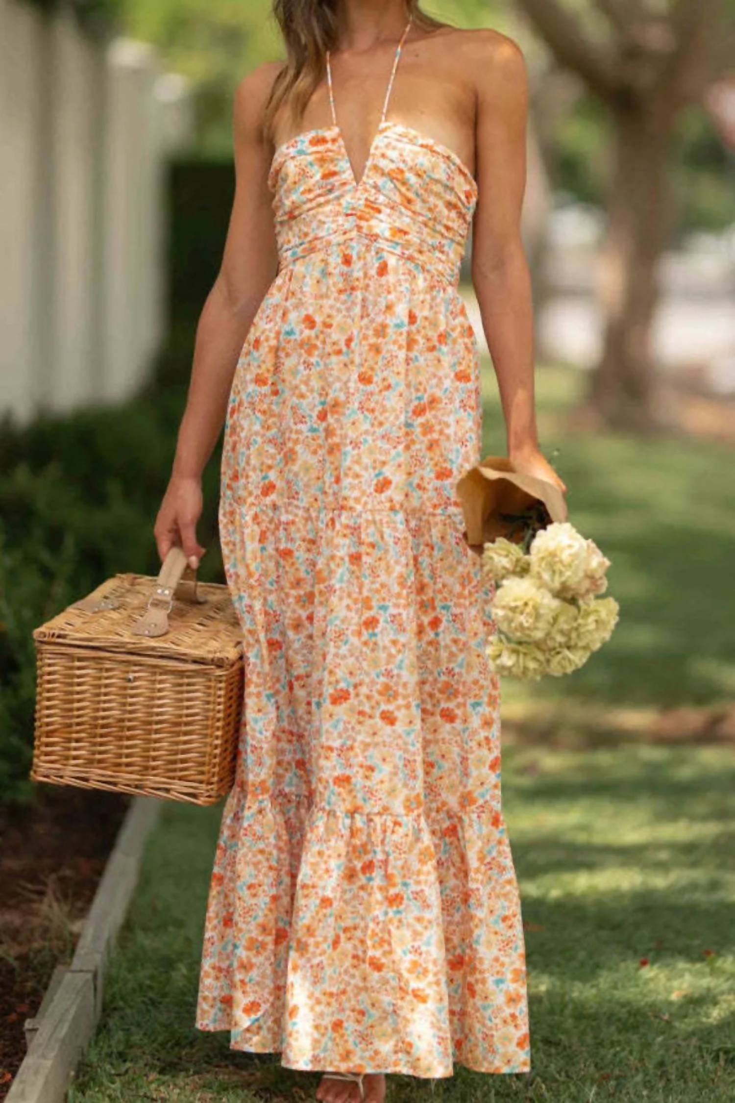 Trendsi - Tiered Halter Neck Printed Cami Dress