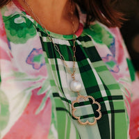 CANVAS Style Women's Belle Studded Flower & Pearl Necklace in worn gold - women's jewelry - alternate view