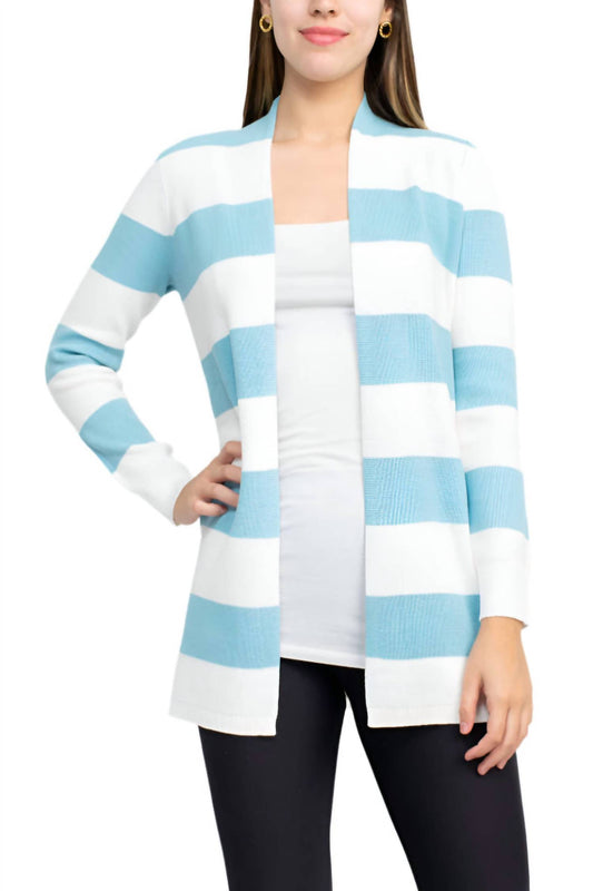 Cyrus - Open Front Long Sleeve Stripe Pattern Knit Cardigan