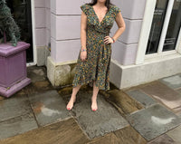 Apricot - Spaced Ditsy Ruffle Wrap Dress