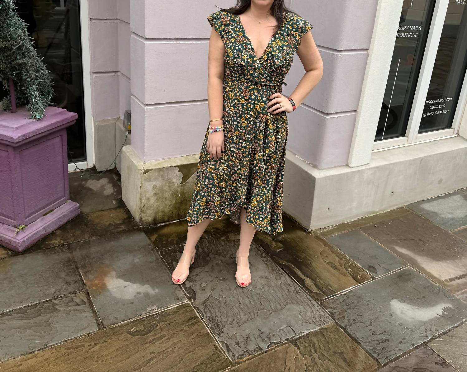 Apricot - Spaced Ditsy Ruffle Wrap Dress