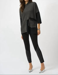 Joseph Ribkoff Relaxed Fit Mock-Neck Pullover in grey black 1 - women's blouse - alternate view