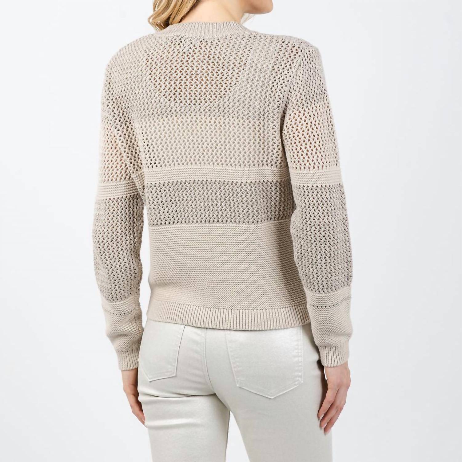 Kinross Mixed Stitch Lurex Crew Sweater in dune - women's sweater - view 5