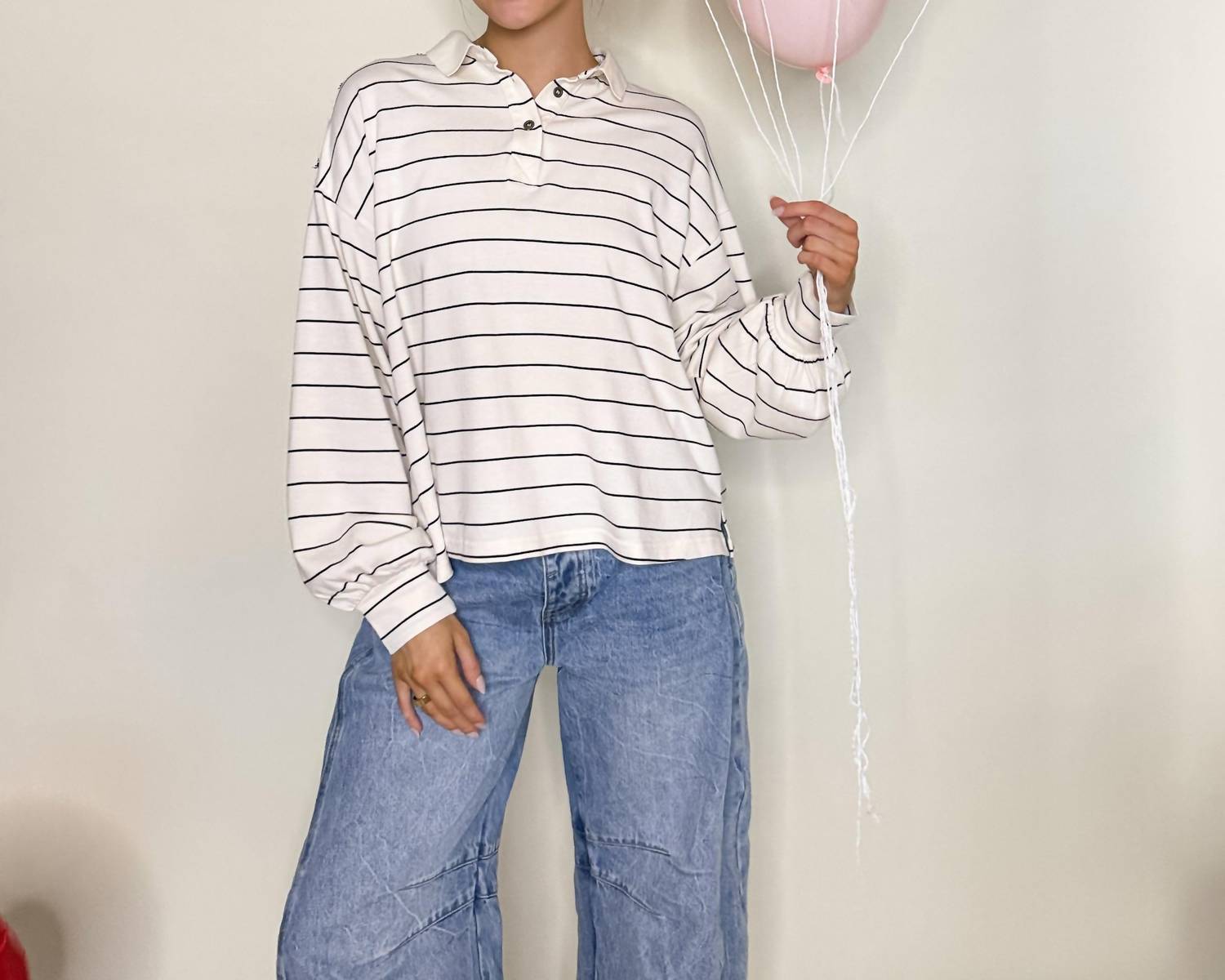 Bucketlist - Classic Stripe Long Sleeve Polo Top
