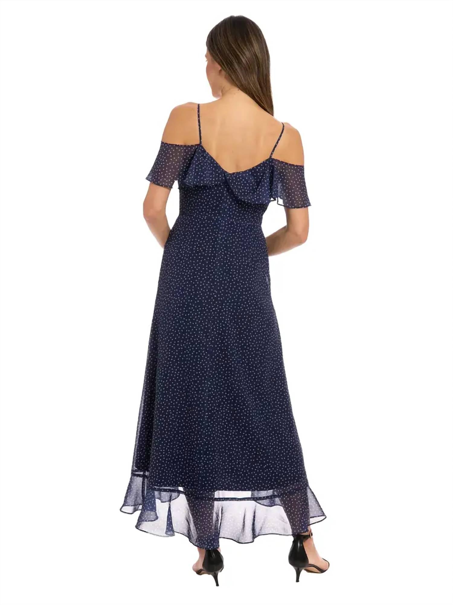 Maggy London - Cold Shoulder Ruffle Wrap Maxi Dress