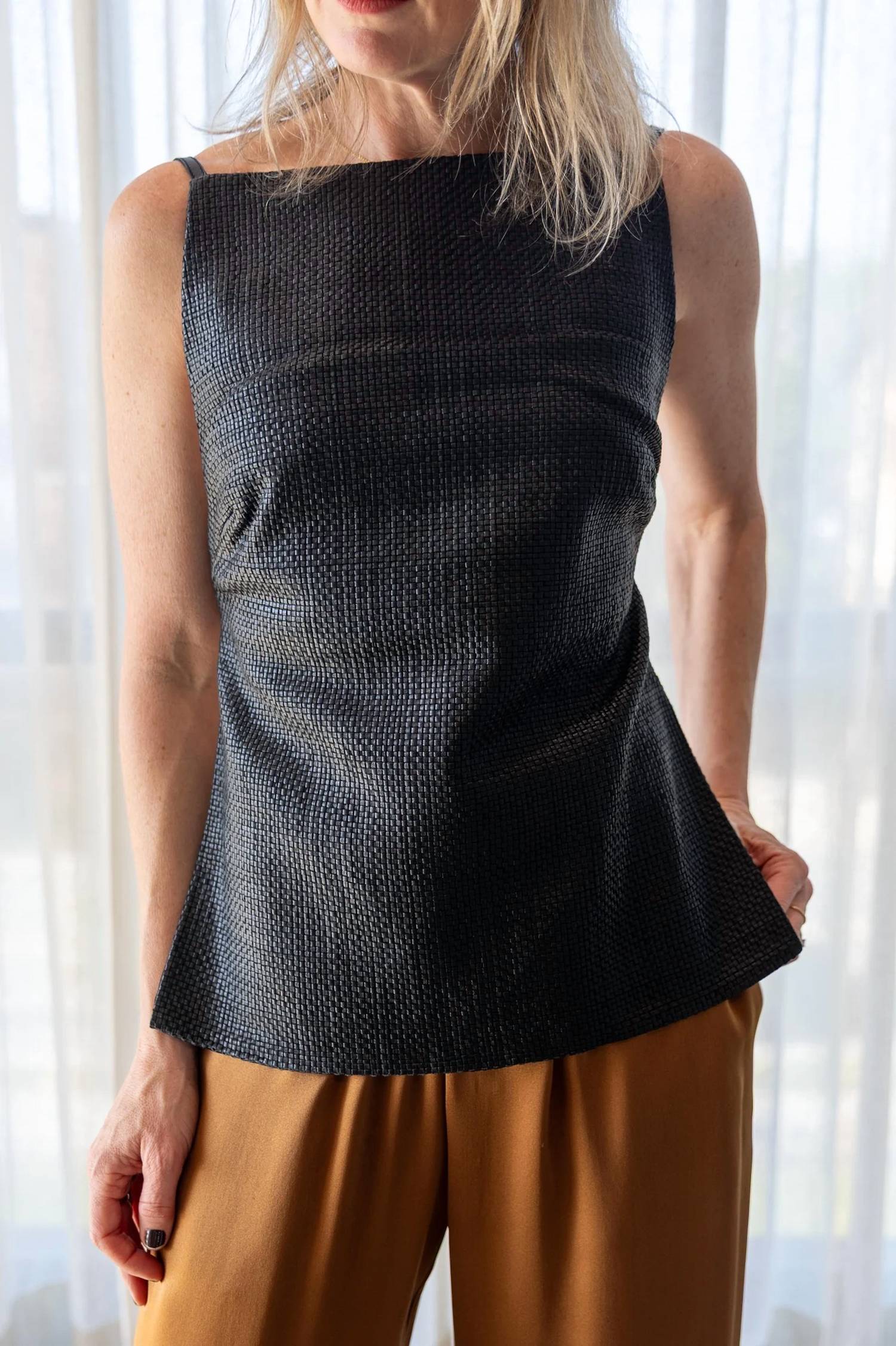 St. Agni - Woven Leather Square Neck Top