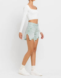 Vervet By Flying Monkey - High Rise Side Slit Denim Shorts