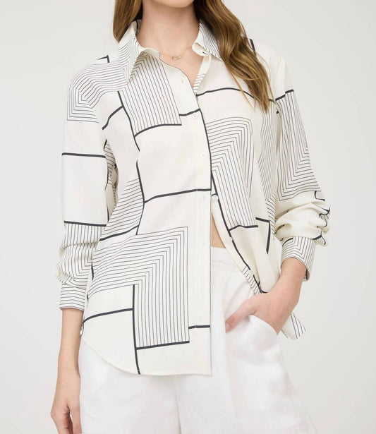 The Workshop - Geo Pattern Collared Long Sleeve Button Down Shirt