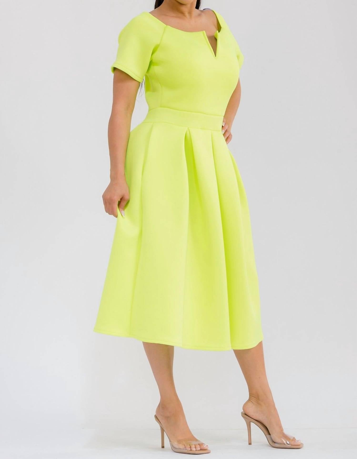 Karen T Design Pleated Midi Dress in yellow - women's dress - view 5