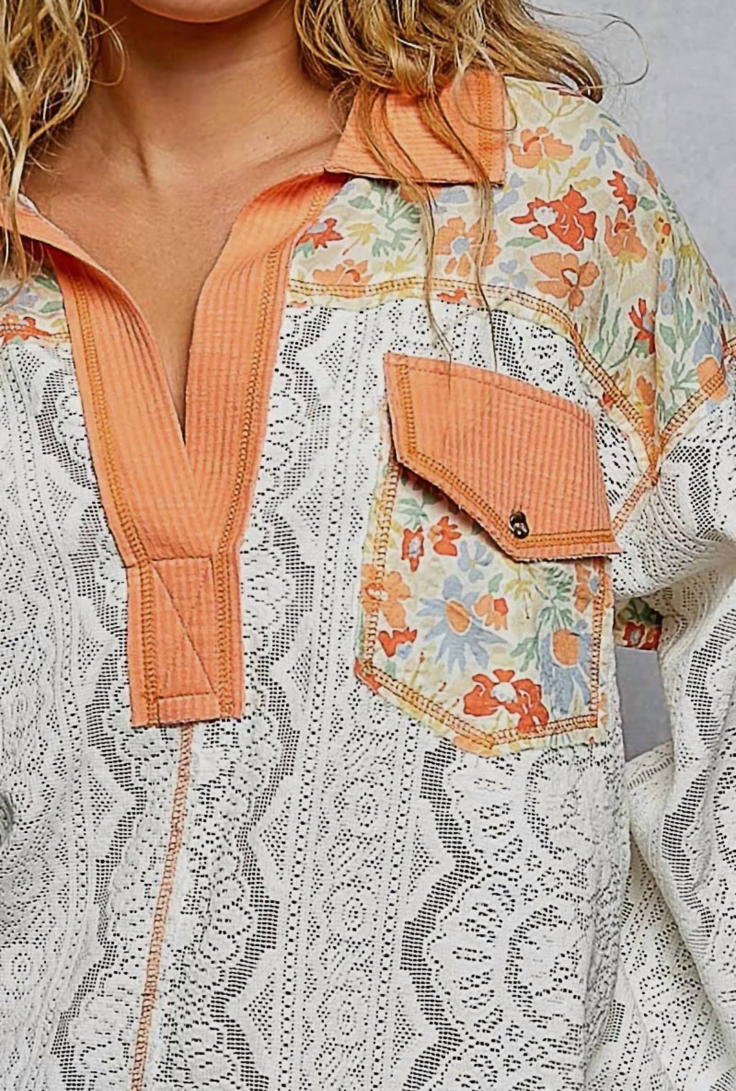 Pol - Full Sleeve Lace Floral Top
