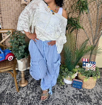 Pol - Crochet Short Sleeve Scalloped Edge Oversized Top