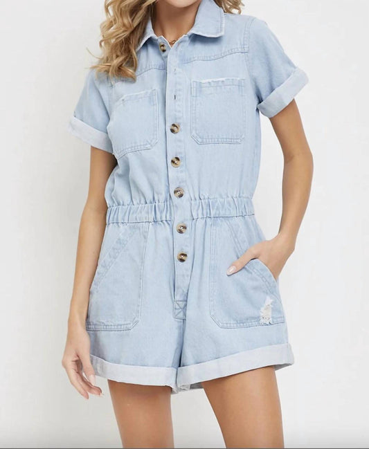 Sweet Lovely By Jen - Light Denim Collar Romper