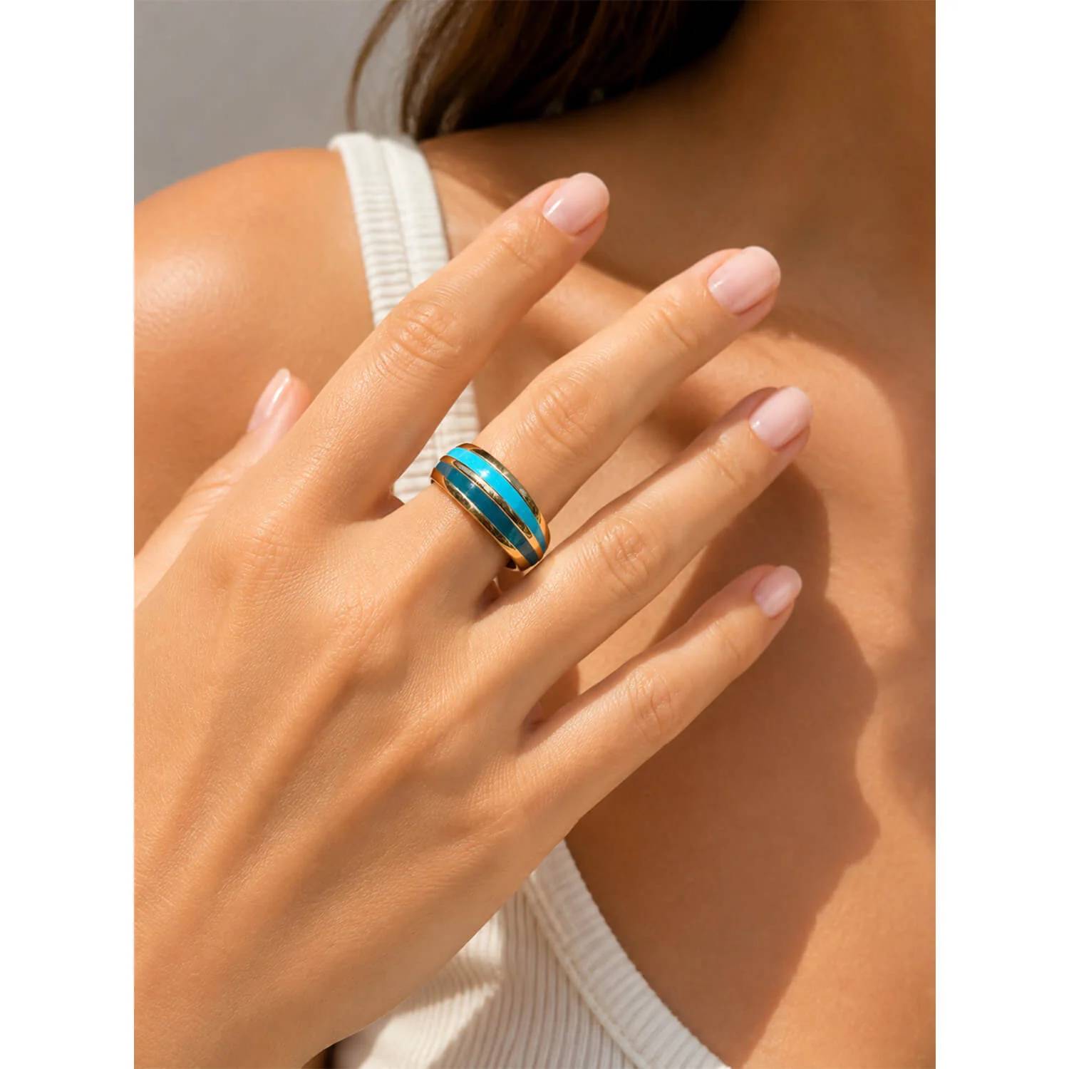 Gold & Honey - Women's Stripe Enamel Ring