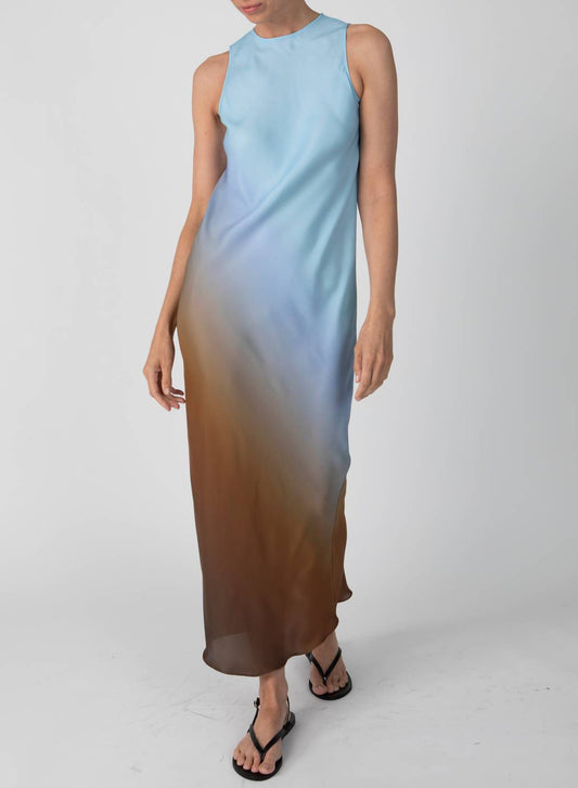 Atm - Satin Ombre Print Sleeveless Bias Dress