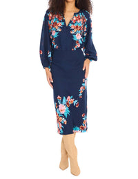ALLISON NEW YORK Eva Midi Skirt in navy floral - women's skirt - detail view