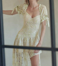 Fore Collection Winter Romance Lace Asymmetrical Maxi Dress in green cream - women's dress - view 4