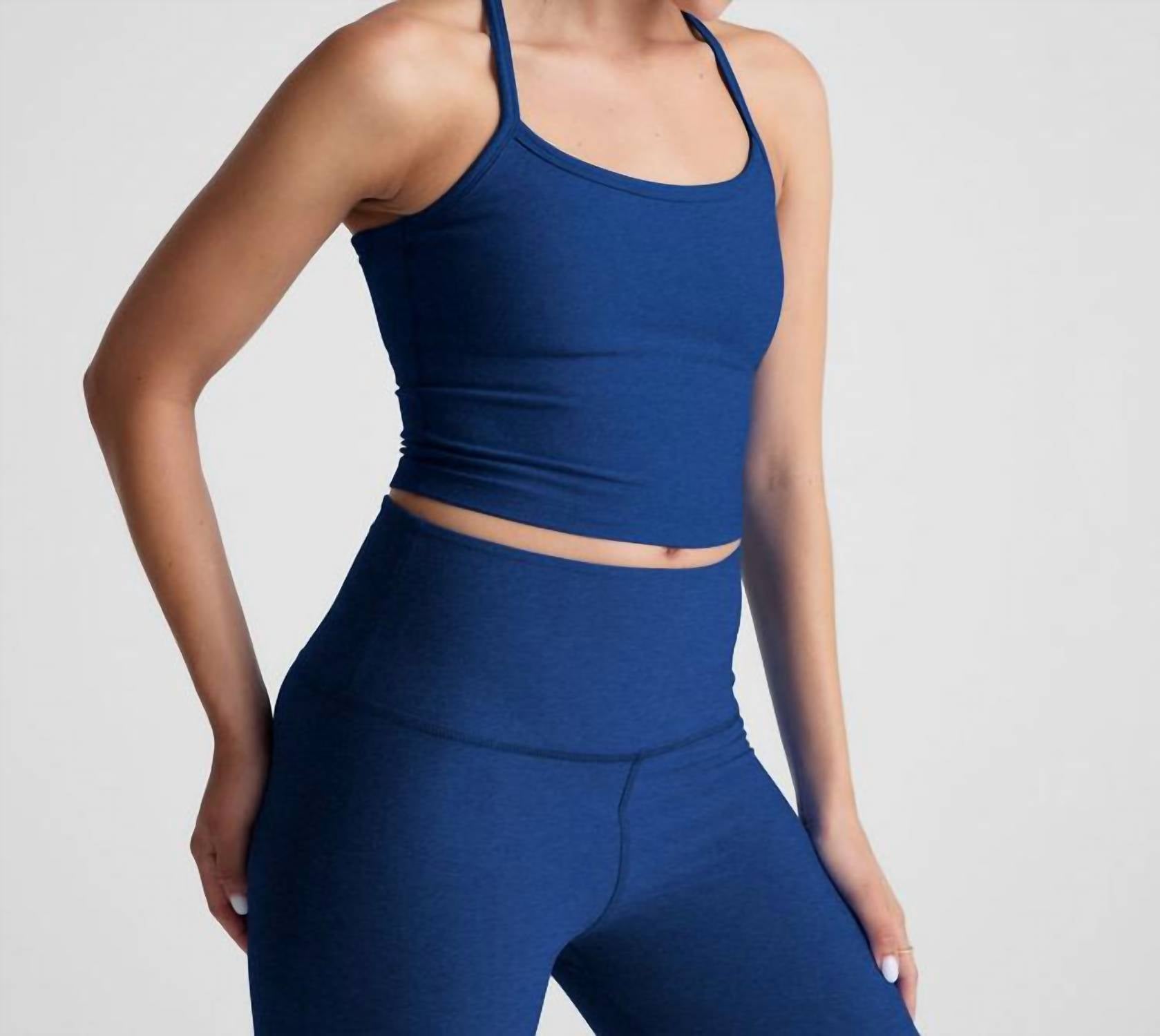 BEYOND YOGA Spacedye Slim Racerback Cropped Tank Top in marine blue - women's intimate - alternate view