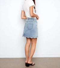 Charlie B - Scalloped Hem Button-front Denim Skort