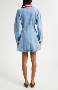 STINE GOYA Collared Coat Mini Dress in denim blue - women's dress - detail view