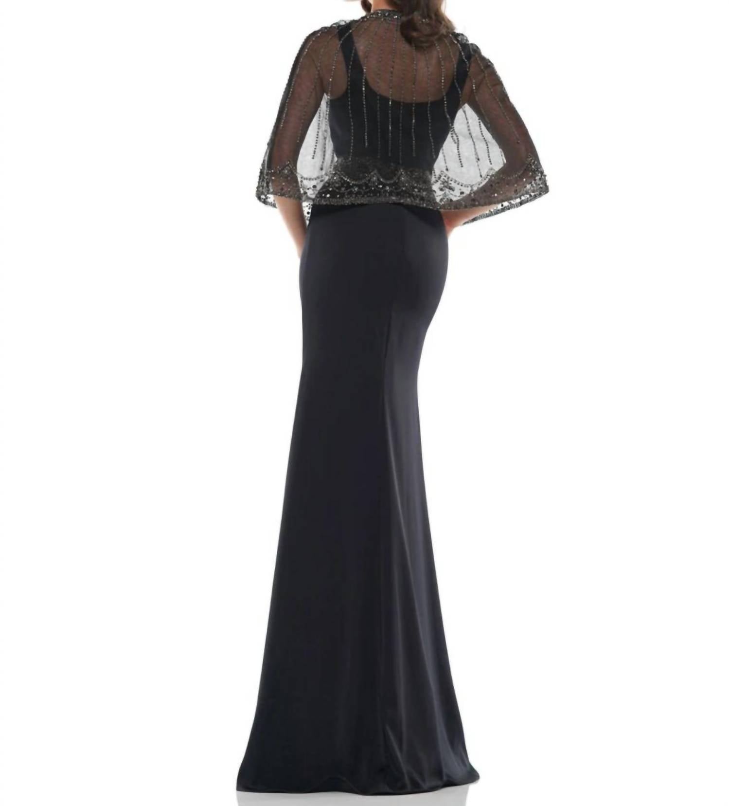 Colors Dress - Beaded Mesh Capelet Evening Gown