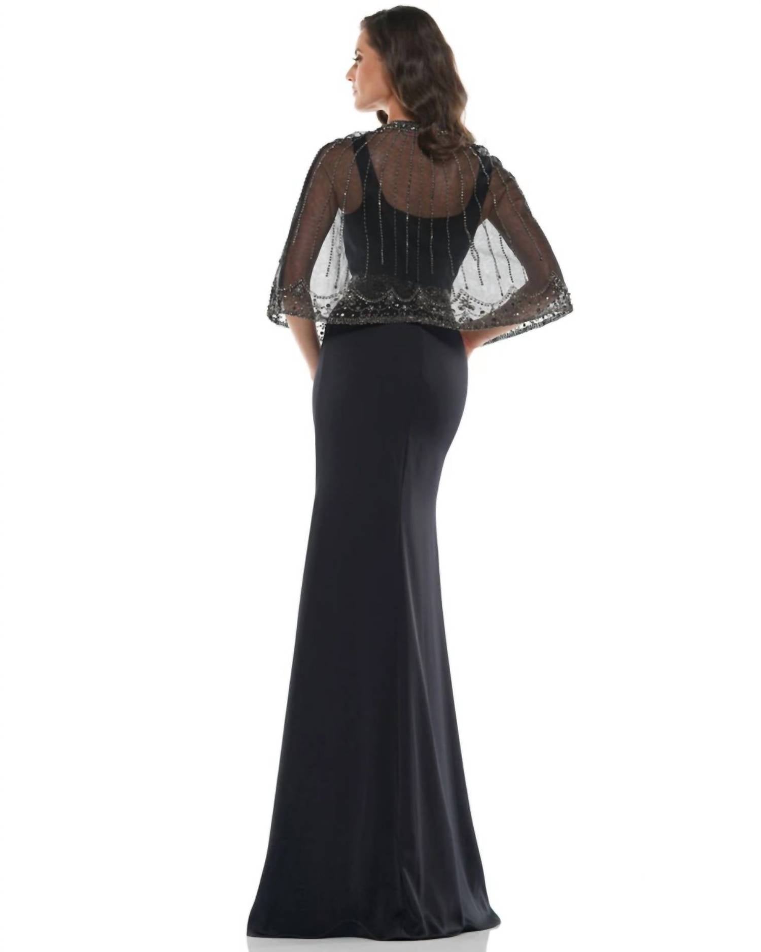 Colors Dress - Beaded Mesh Capelet Evening Gown