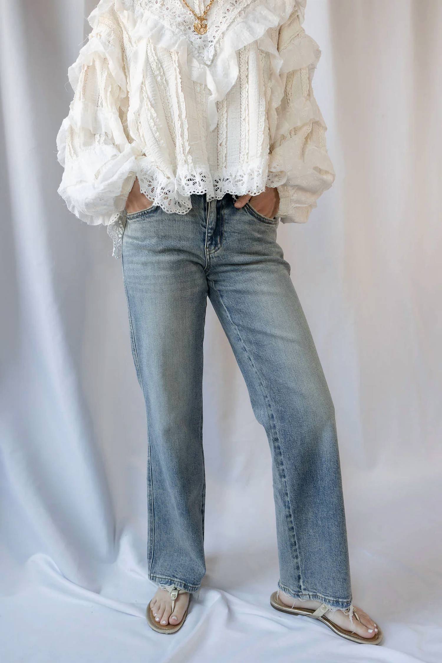 Flying Monkey - Phoenix Mid Rise Tinted Slim Wide Leg Jeans