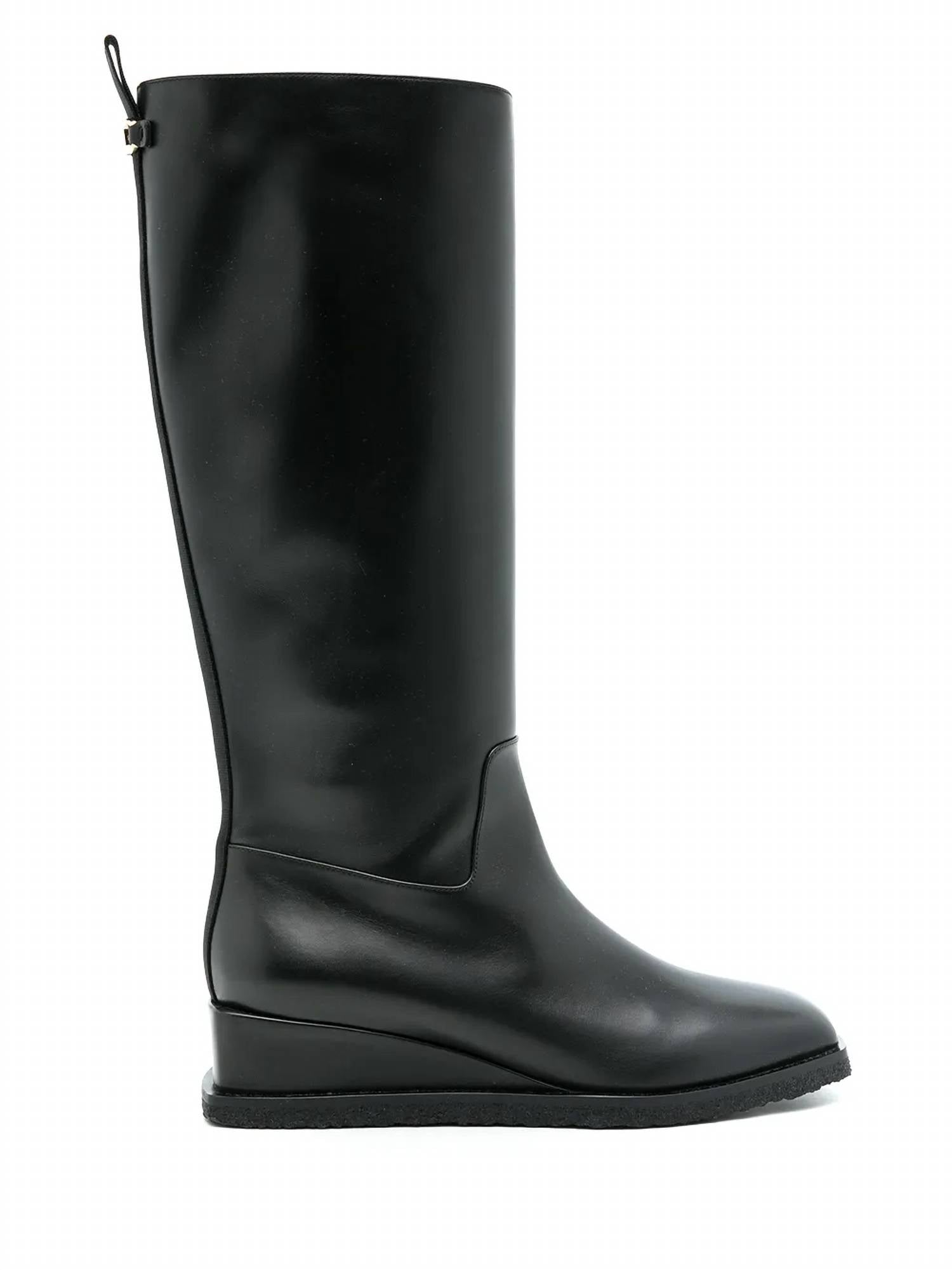 Salvatore Ferragamo Women's Wayde Leather Wedge Boots in black - women's shoe - view 64