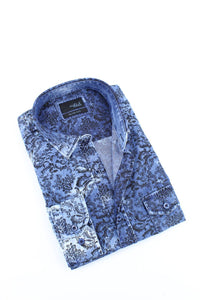 Eight X - Men's Distressed Denim Shirt With Floral Flocking