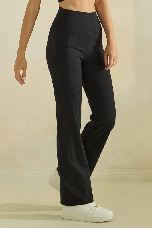 Yelete - High-waisted Straight Leg Active Pants With Side Pockets