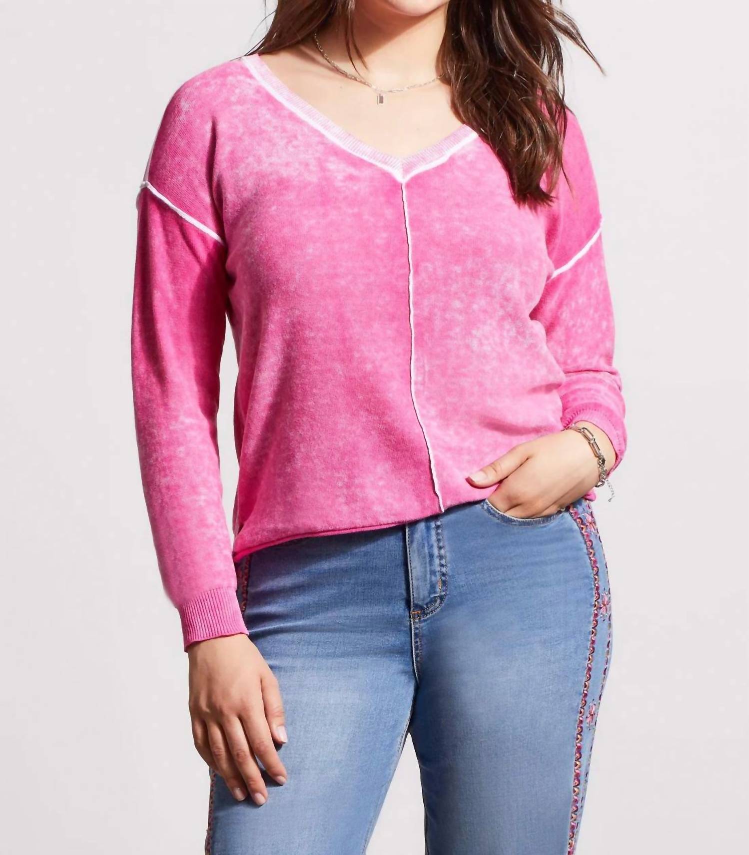 Tribal - Lightweight V Neck Sweater Washed Effect