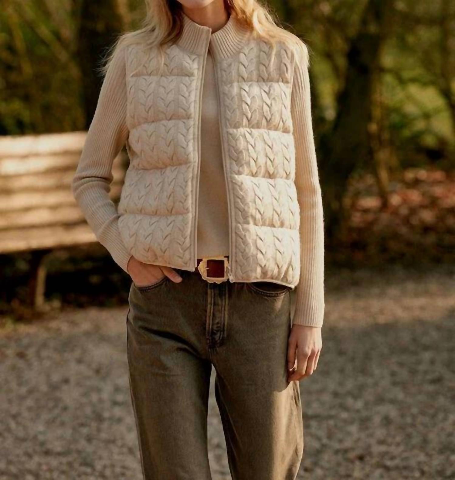 Repeat Cashmere - Reversible Sleeveless Cable Knit Down Vest
