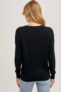 Bluivy - V-neck Knit Long Sleeve Sweater