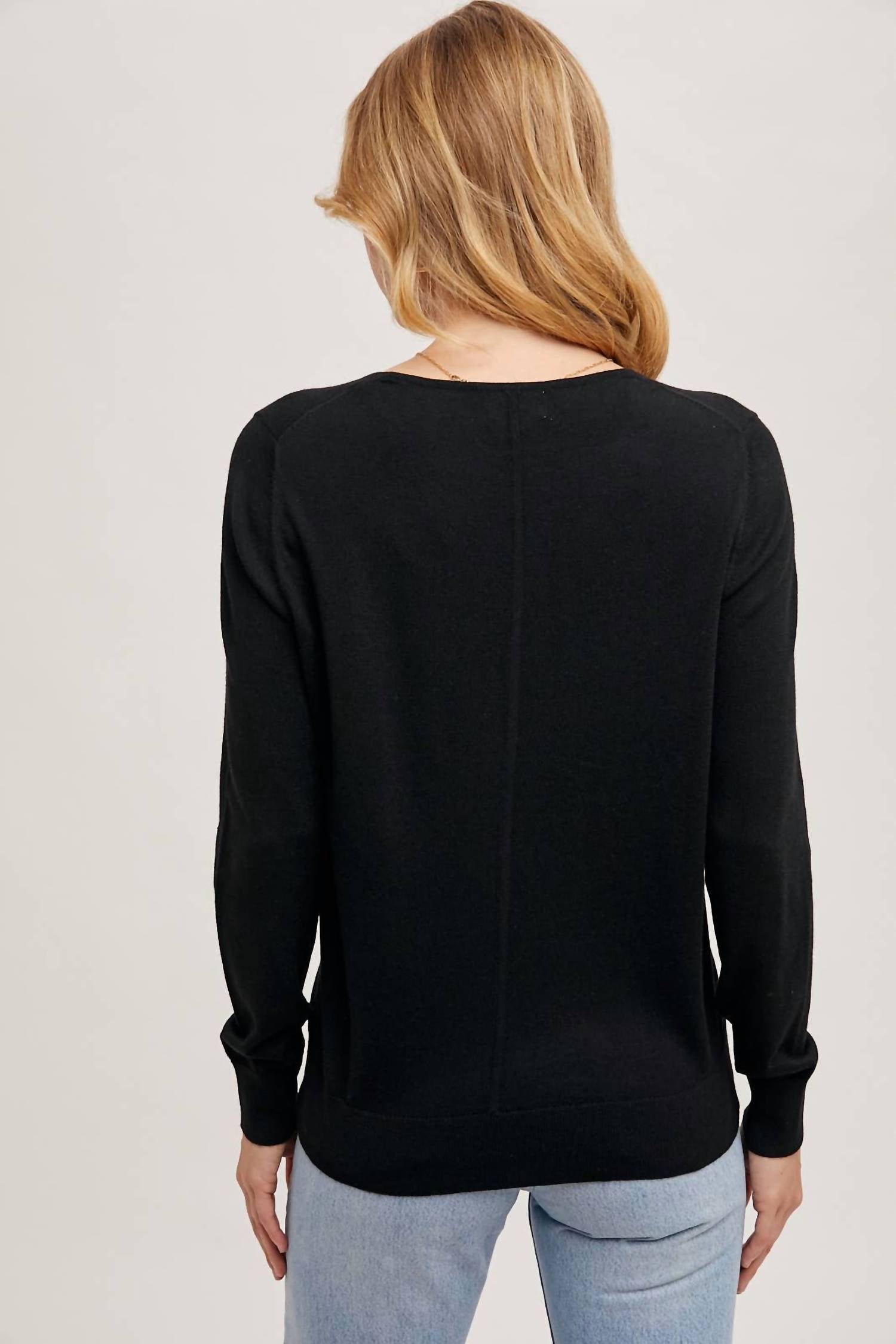 Bluivy - V-neck Knit Long Sleeve Sweater
