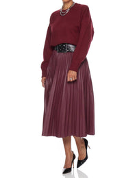 PINCH Pleated Pu Leather Skirt in burgundy - women's skirt - view 5