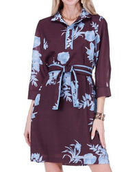 Jade Band Collar Trimmed Dress in mystic flora dress - women's dress - detail view