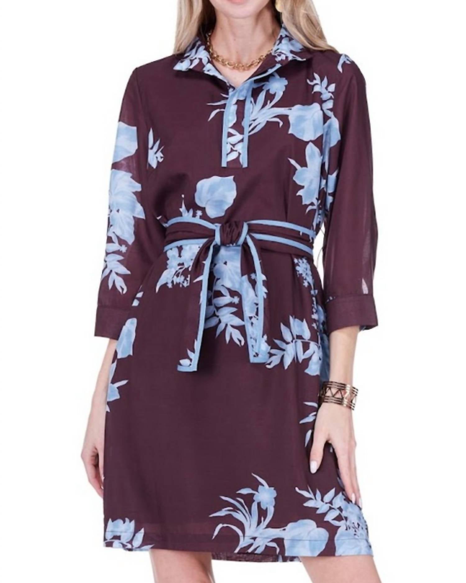 Jade Band Collar Trimmed Dress in mystic flora dress - women's dress - detail view