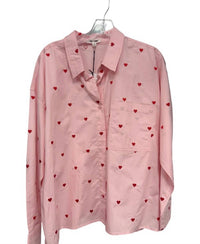 day + moon Women's Heart Embroidered Shirt in pink - women's shirt