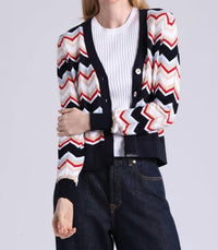 Minnie Rose - Chevron V Neck Cardigan