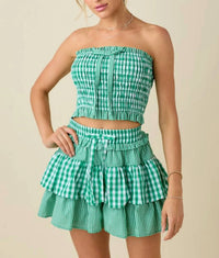 Baby Pink - Mixed Tube Top With Ruffle Short Set