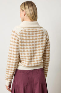 Lilla P Mixed Stitch Half Zip Top in ivory birch stripe - women's sweater - detail view