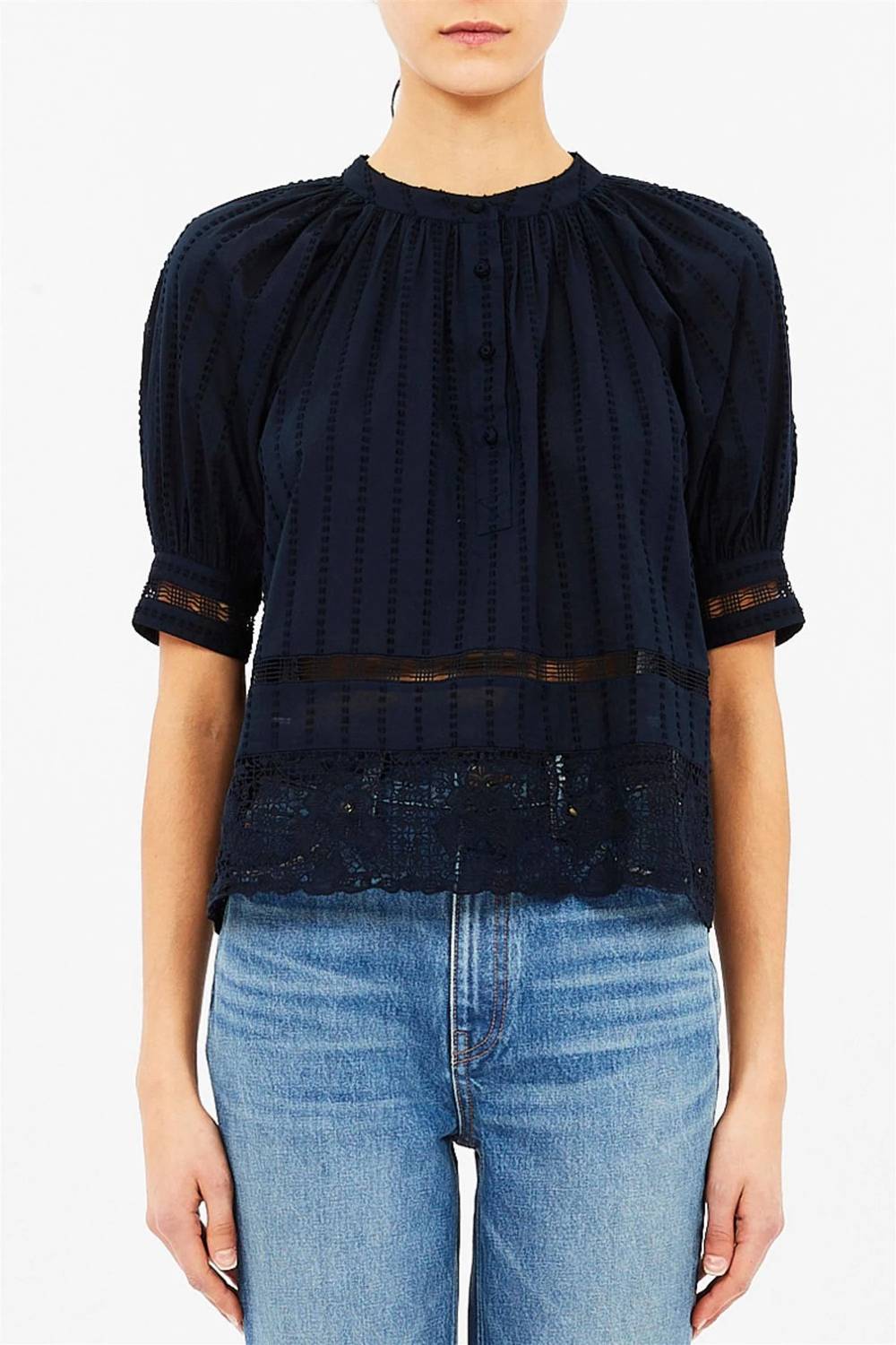 Ulla Johnson Faye Sleeve Blouse in midnight - women's blouse