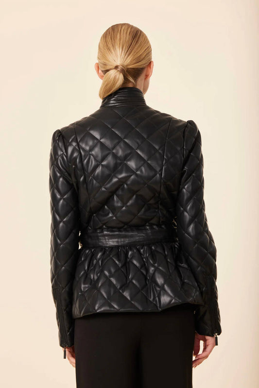 Dolce Cabo - Faux Leather Quilted Peplum Jacket
