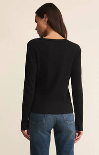 Z Supply Women's Arlet Mini Thermal Top in black - women's long sleeve top - alternate view