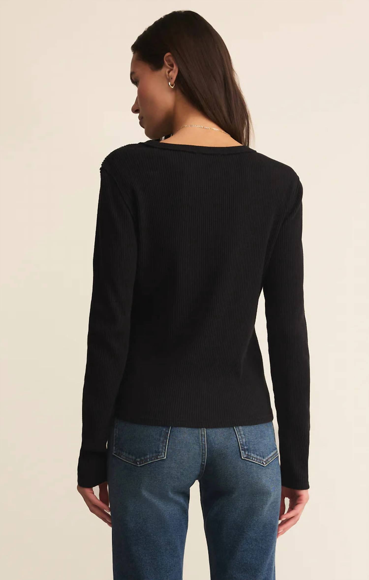 Z Supply Women's Arlet Mini Thermal Top in black - women's long sleeve top - alternate view