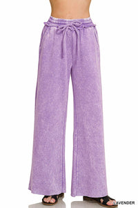 Zenana - Women's Acid Wash Fleece Palazzo Sweatpant