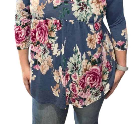 Honeyme - Floral Gabby Babydoll Tunic Top