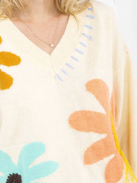 Little Secret Of Mine - Long Sleeve Elegant V-neck Floral Sweater