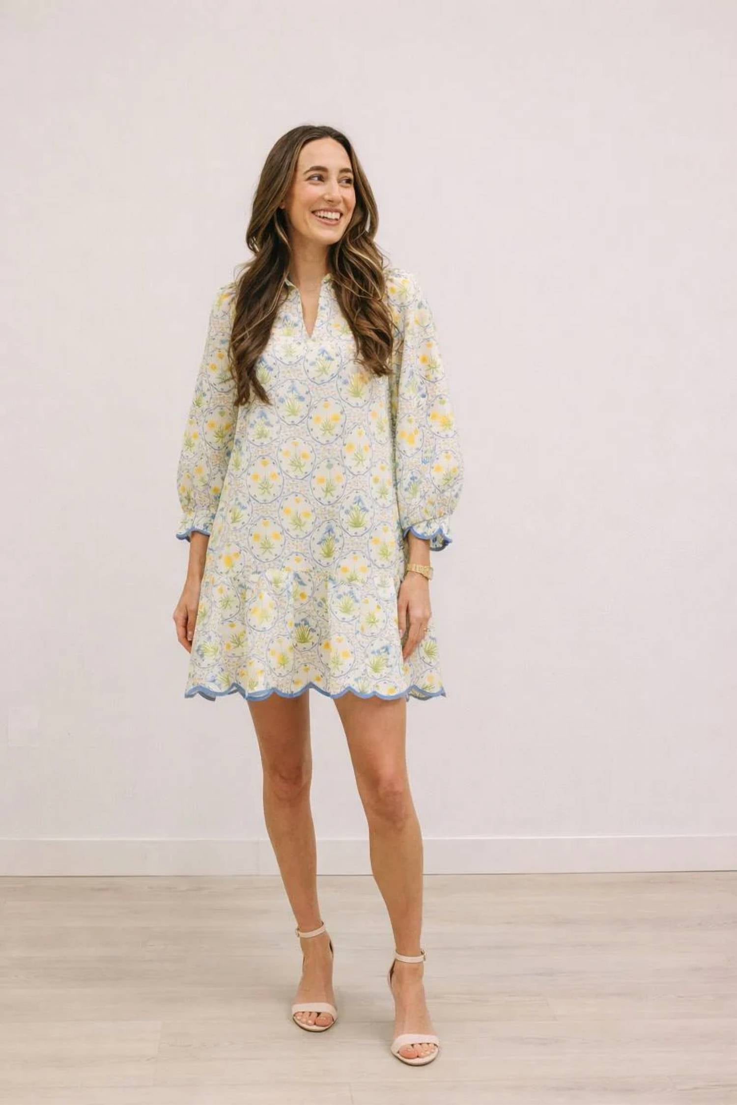 Entro - Briar Botanical Floral Scallop Trim Mini Dress