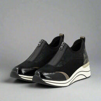 Remonte Women's Wedge Sneaker in black bronze leopard - women's sneaker - detail view